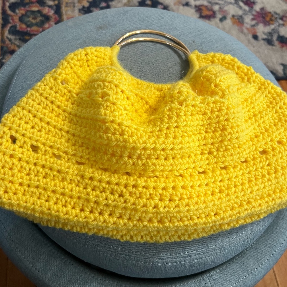SOLD***Yellow Crochet Handbag with Gold Handles